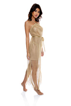 Charger l'image dans la galerie, Image 03: Luli Fama Vêtement De Plage Cross Halter Long Fringe Dress Gold Rush