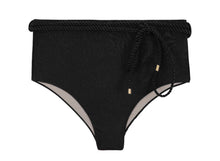 Charger l'image dans la galerie, Product Front: Rio De Sol Bas Bottom Shimmer-Black Belted-High-Waist
