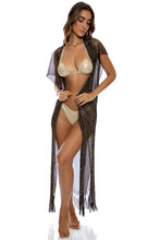 Charger l&#39;image dans la galerie, Model Front: Luli Fama Vêtement De Plage Long Caftan Siren Dream Black Gold
