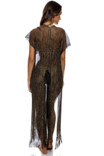 Charger l&#39;image dans la galerie, Model Back: Luli Fama Vêtement De Plage Long Caftan Siren Dream Black Gold
