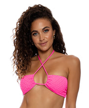 Charger l&#39;image dans la galerie, Model Front: Luli Fama Haut Top Drawstring Diamond Girl Shocking Pink
